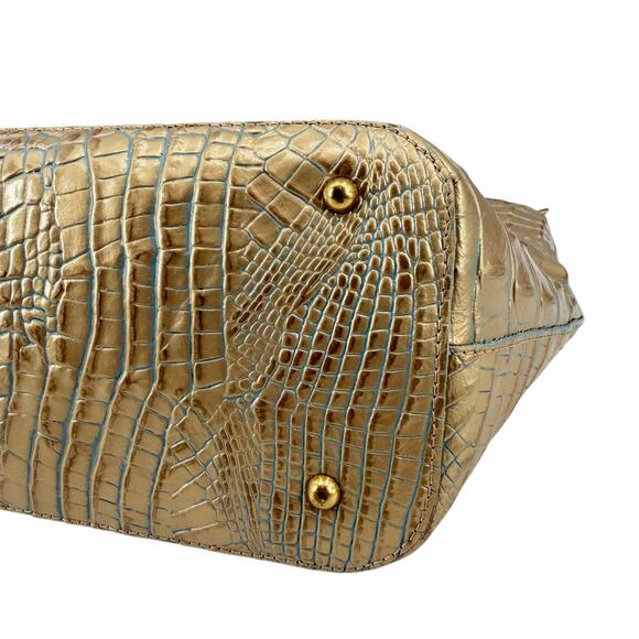 Brahmin Medium Asher Tote Metallic Gold Crocodile Embossed Leather Bag Purse - Picture 5 of 13